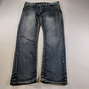 TRUE LUCK Men's 32 x 32 Denim Bootcut Stretch Embroidered Retro Western Jeans
